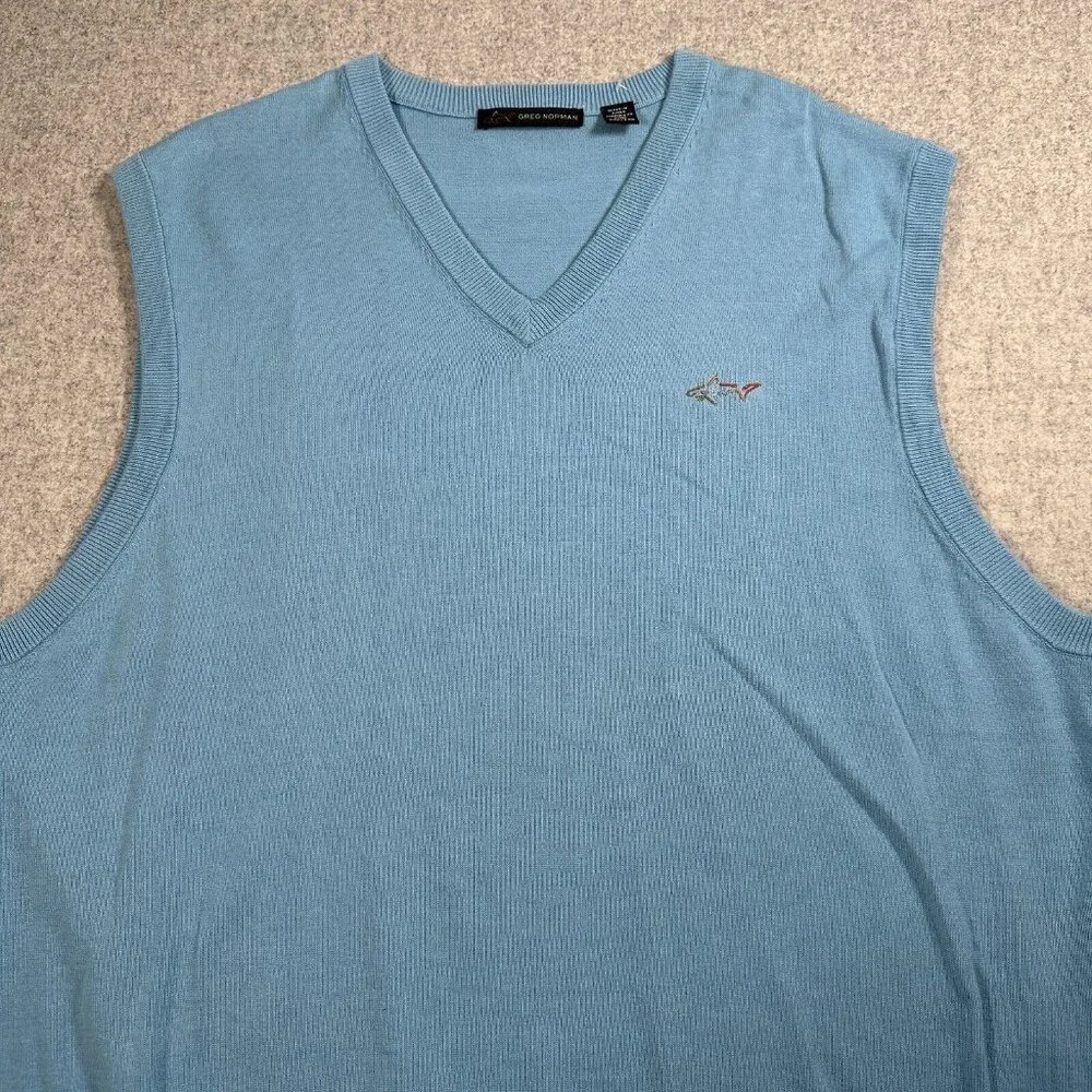 Greg Norman XXL Men's Sweater Vest Golf Blue Sleeveless Logo V-Neck‎ Cotton